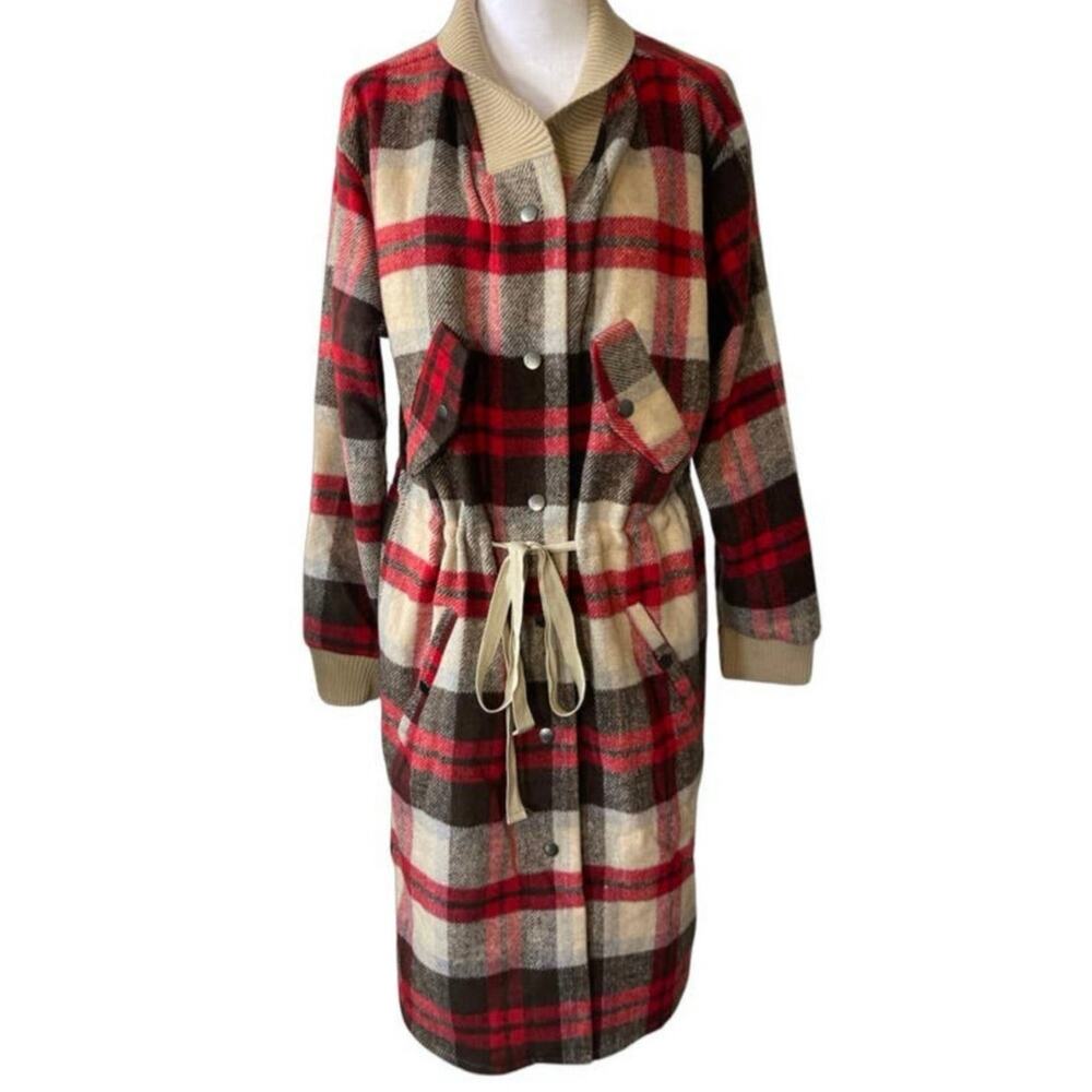 Davi & Dani Red Plaid Button Down Tie Waist Long … - image 5